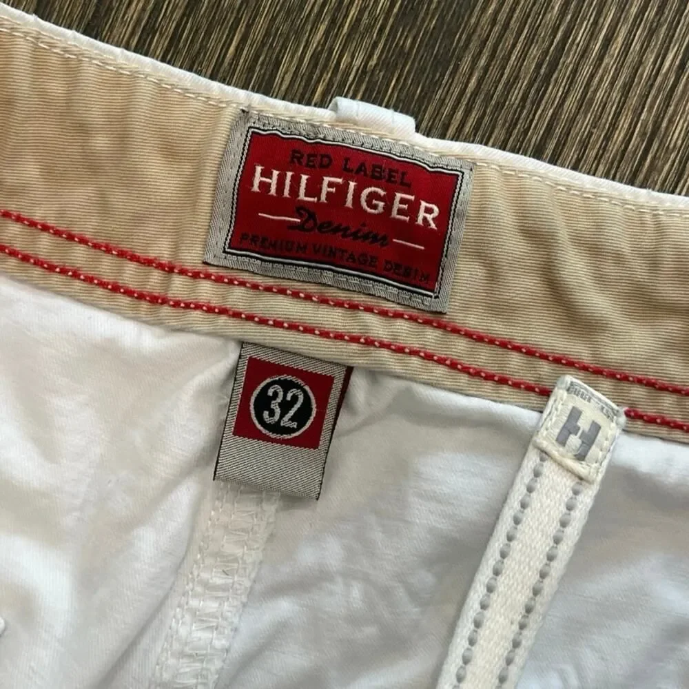Red Label Hilfiger Denim Mens Cargo Shorts Mid Rise 100% Cotton White Size 32